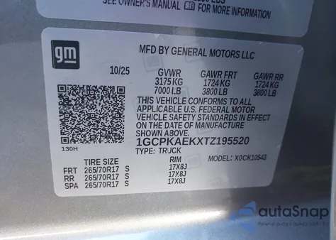 2026 Chevrolet Silverado 1500 4Wd Short Bed Wt/4Wd Standard Bed Wt z USA, uszkodzony, nr VIN 1GCPKAEKXTZ195520